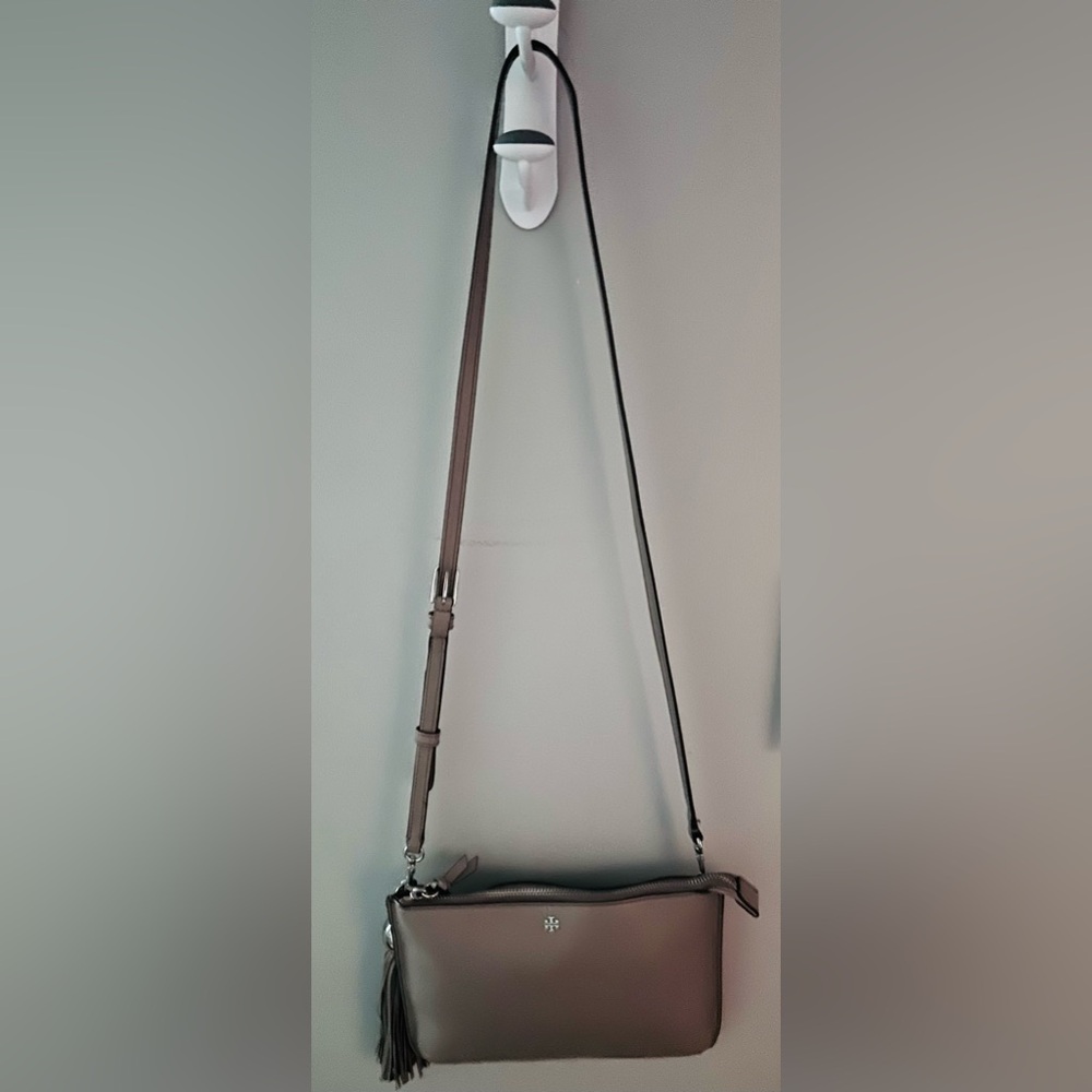 Tory Burch Gray Leather Crossbody Bag with Adjustable Strap